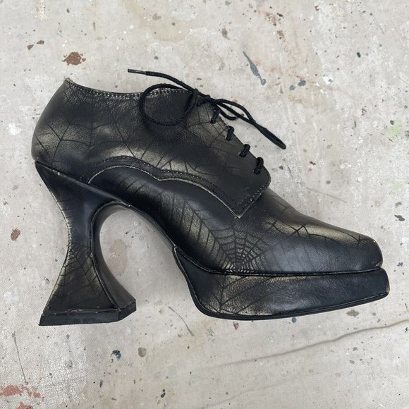 Vintage OG 90’s London Underground Spiderweb Print Leather Coffin Heel Platforms - Picture 8 of 8